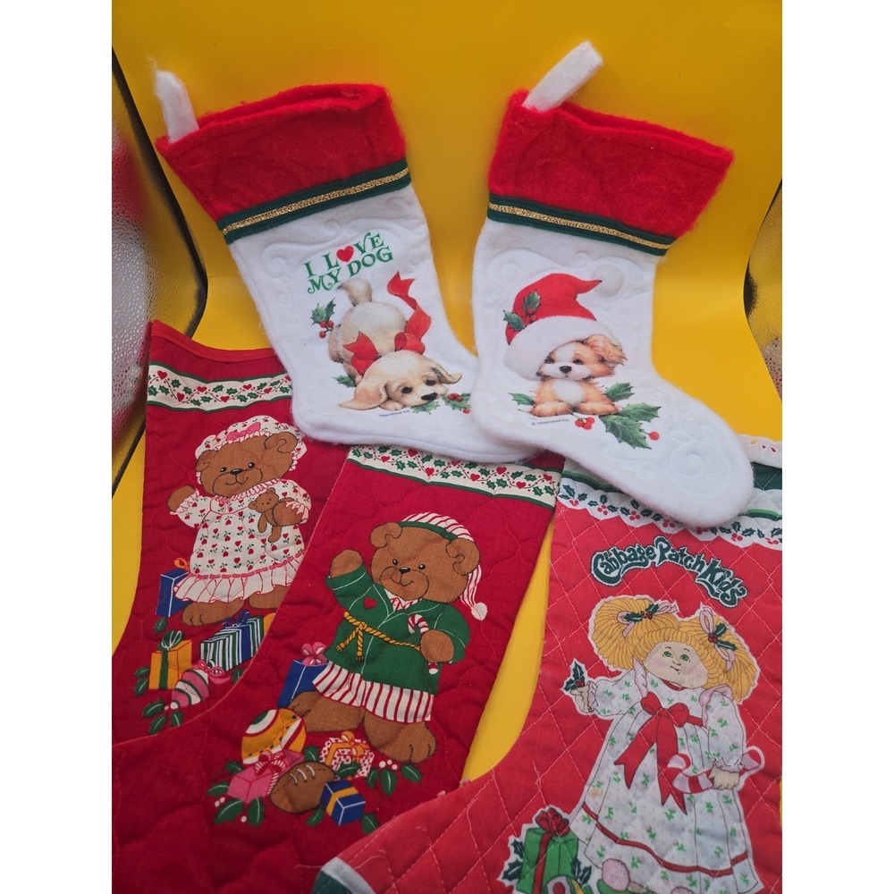 Vtg Santa's Best Morehead Dog Christmas Felt Stocking Bears Cabbage Patch
